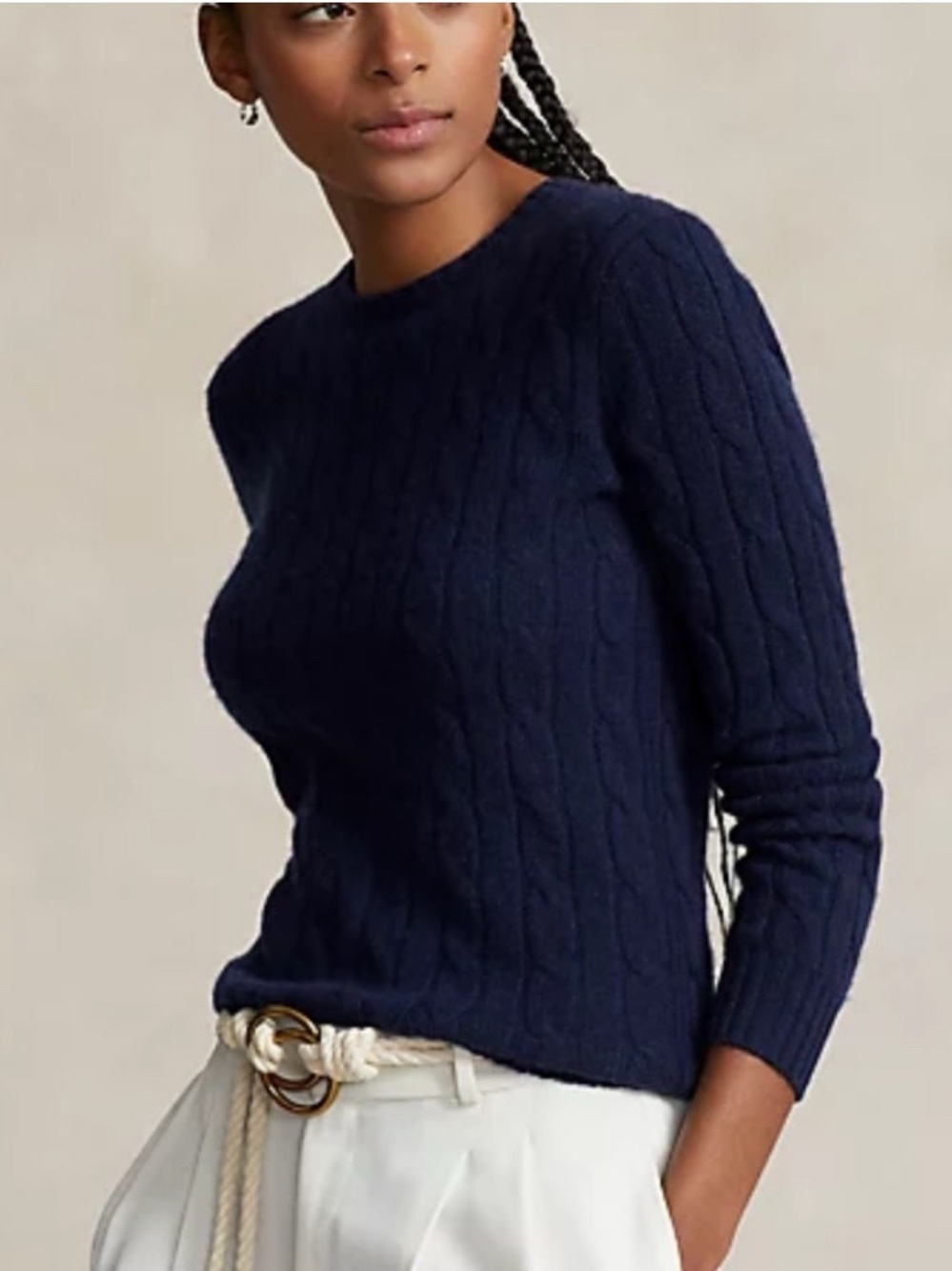 Polo Ralph Lauren Cashmere Cable Knit Sweater Navy Blue Crewneck Pullover M
